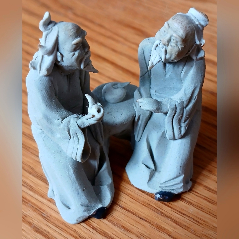 Vintage Wiseman Shiwan Asian Mudmen Unglazed Figures